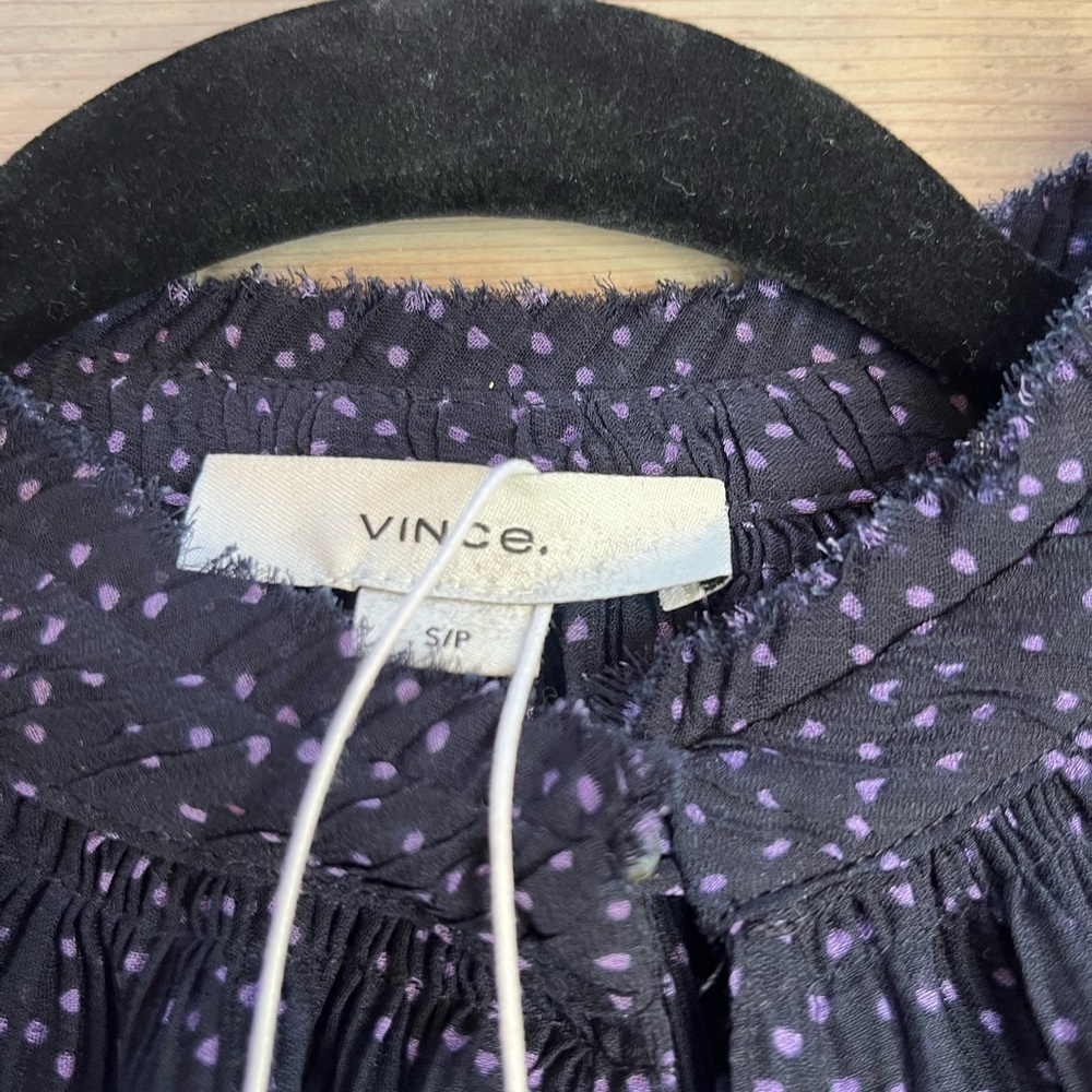 VINCE Starry Dot Semi Sheer Short Sleeve Blouse Blue Womens Size Small - Picture 4 of 10